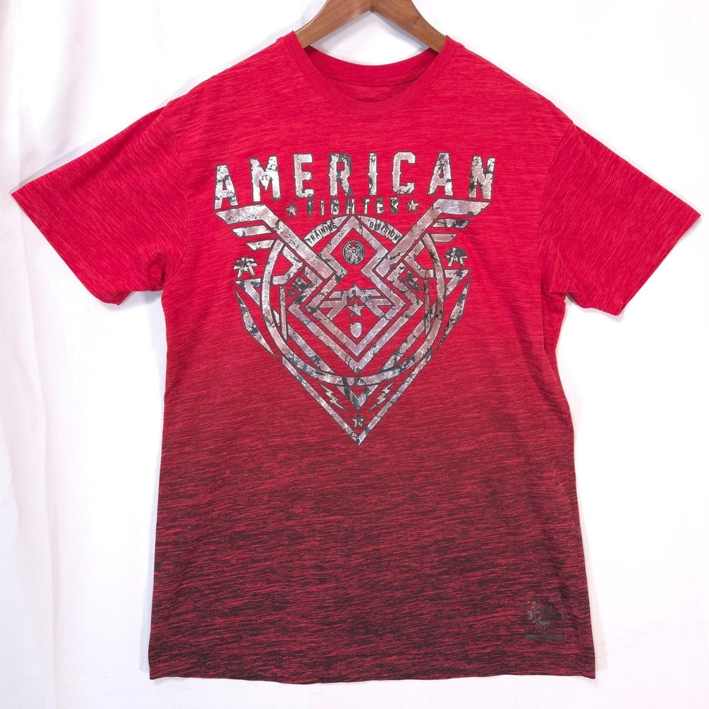 American Fighter Mens XL Ombre Graphic T-Shirt Red Black Metallic Tee Y2K